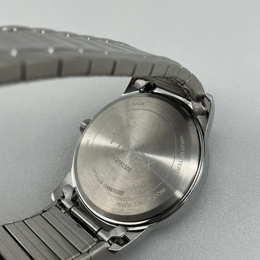 Timex Easy Reader Indiglo Mens Watch 38mm Stainless Date Stretch Band